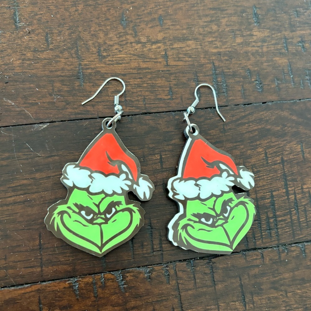 The Grinch Themed Dangle Acrylic Over Wood Earrings